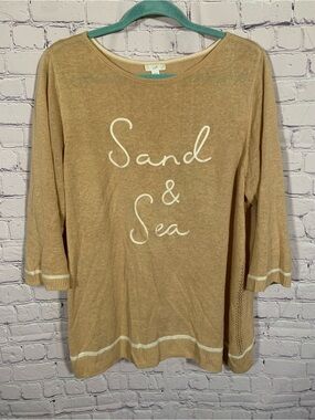 J.Jill Womens Linen Blend Scoop Neck "Sand & Sea" Top Tan Sz XL Preppy Beach